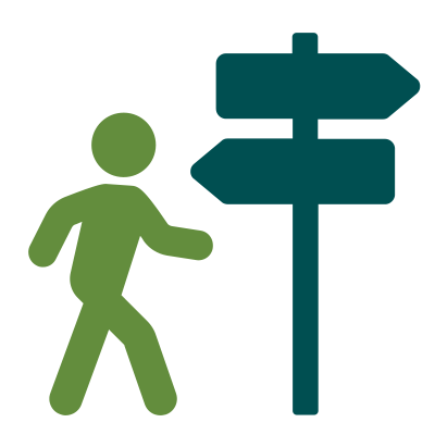 Person walking in the right direction icon.