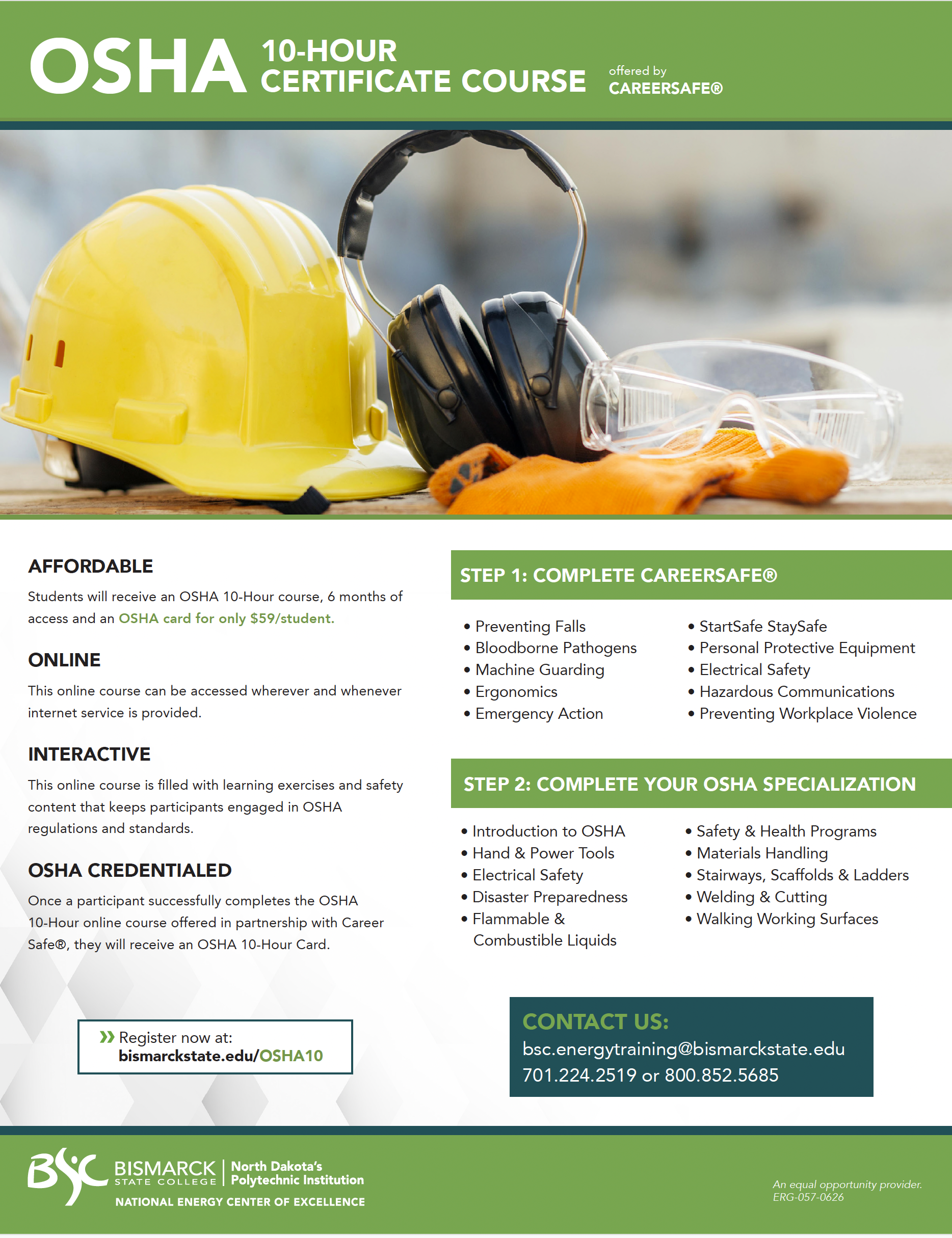 OSHA 10-Hour Certificate Course Flyer