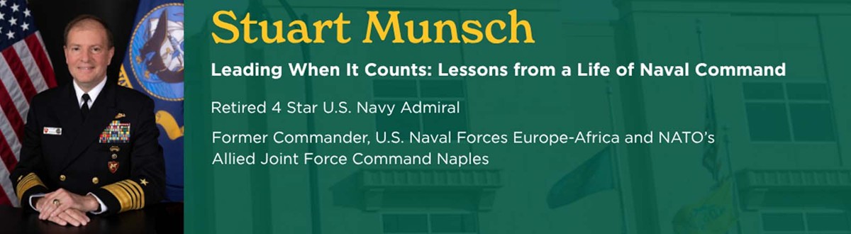 Admiral Stuart Munsch is a retired United States Navy admiral who last served as the commander of United States Naval Forces Europe-Africa and commander of Allied Joint Force Command Naples.  He is a native of North Dakota and a 1985 graduate of the U.S. Naval Academy Annapolis, Maryland, with a Bachelor of Science in Electrical Engineering. While at the U.S. Naval Academy, he was brigade commander of his class and an All-American and national champion pistol shooter. He was selected for a Rhodes Scholarship and attended Oxford University and earned a Bachelor of Arts and a Master of Arts in Philosophy, Politics and Economics.  Munsch is a member of the Council on Foreign Relations, a U.S. Supreme Court Statecraft Fellow, Massachusetts Institute of Technology Seminar XXI Fellow and recipient of the U.S. Navy League's Decatur Award for operational excellence.  His awards include the Defense Distinguished Service Medal (two awards), Navy Distinguished Service Medal, Defense Superior Service Medal, Legion of Merit (five awards) and several unit awards shared with shipmates.  This event is co-sponsored by the Challey Institute and Bismarck State College.